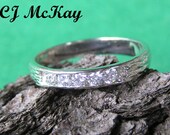 14K White Gold and Diamond Tree Bark Wedding Band CR91Q