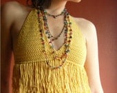 Festival Fringe Halter Top Yellow lightweight boho halter tank top bohemian hippie cotton blend gypsy summer beachwear