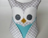 Owl Bookend  Paperweight doorstop  turquoise and grey