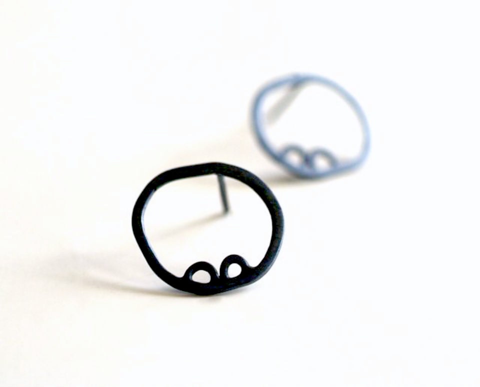 Circle Play, Sterling Oxidized Post Earrings, Modern, Minimalist, Wearable Art Jewelry