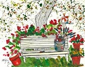 Fireworks, Flowers and Tree, ORIGINAL 5x7,  Watercolor