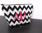 3 Letter Monogram Cosmetic Case - Custom Order - You Choose Chevron Color - You Choose Letter/Interior Color - 3 Letter Applique Monogram