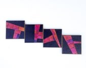 Coasters Handmade Paper Blue Pink Stained Glass Mosaic Tiles