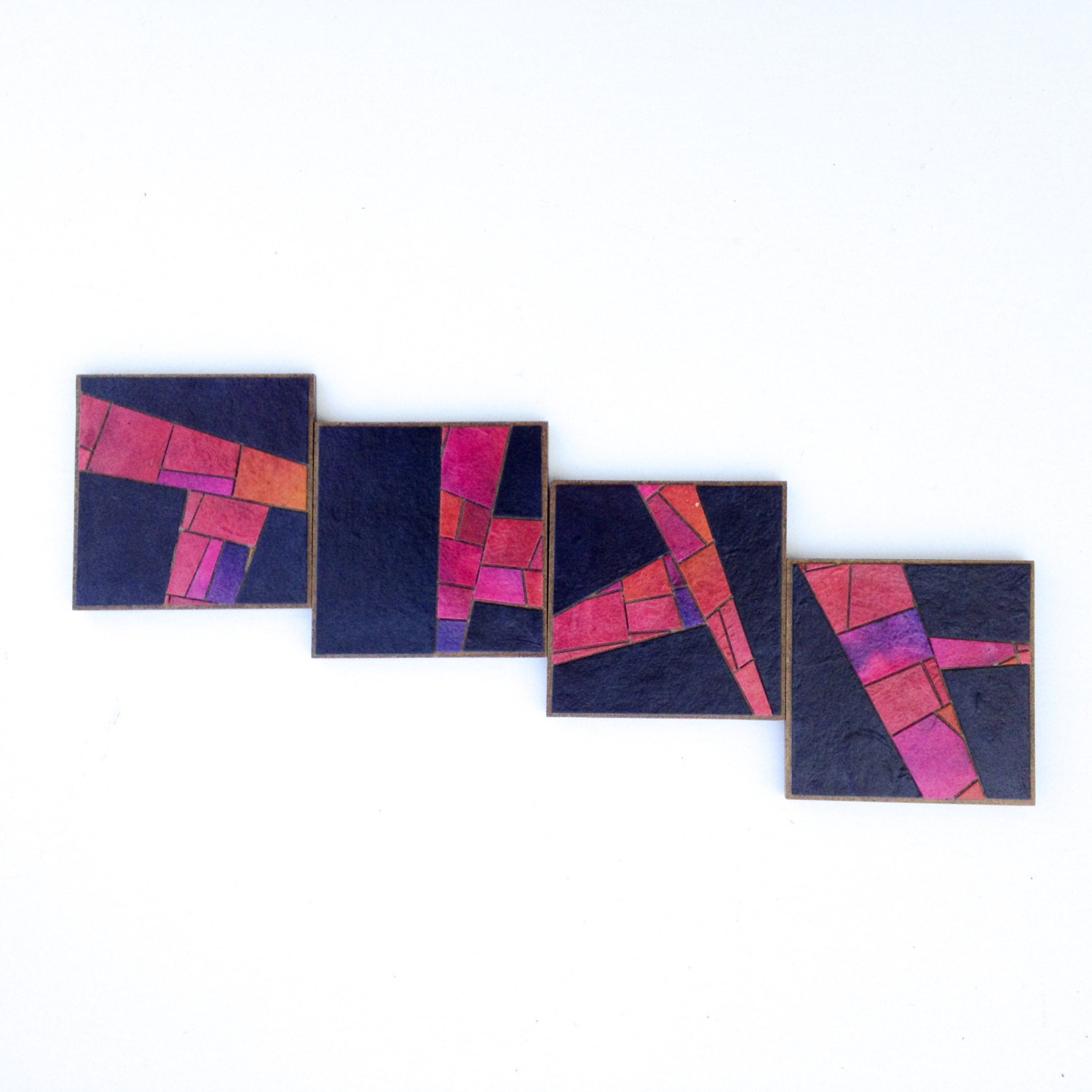 Coasters Handmade Paper Blue Pink Stained Glass Mosaic Tiles