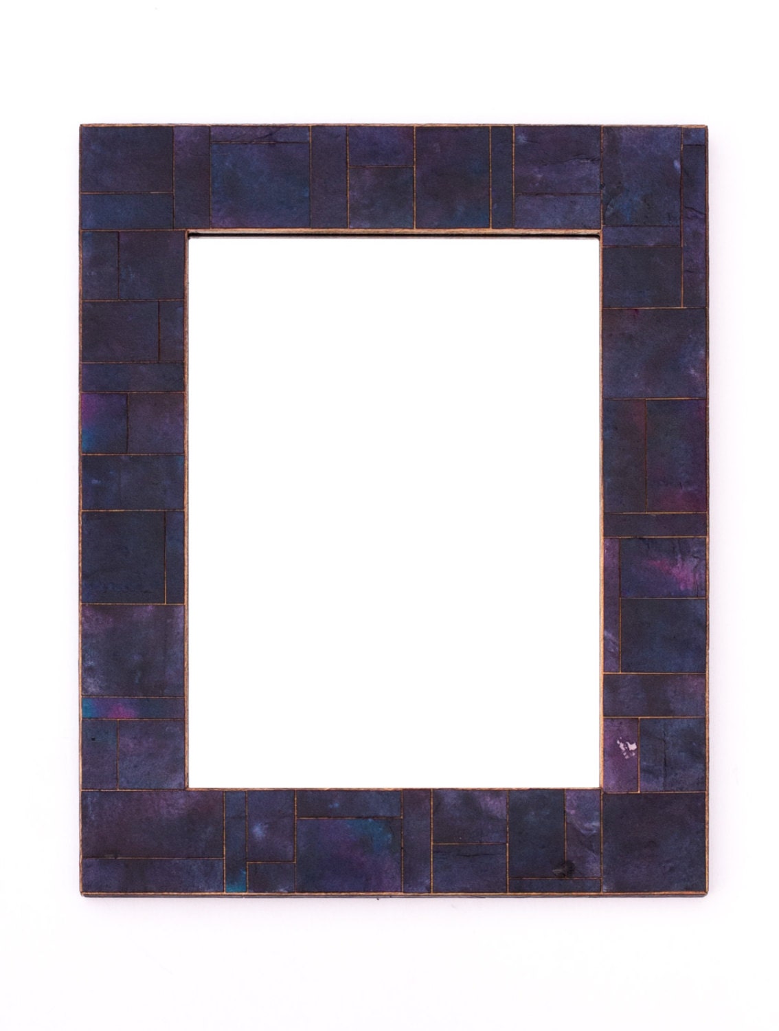 Handmade Paper Wall Mirror Blue Purple Violet Abstract Geometric Mosaic 12x16