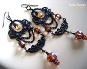 Victorian Garden Chandelier Earrings Dangle Acorns Oak Amber Woodland Wedding Fairy Bridal Romantic HEART OF OAKWOOD by Spinning Castle