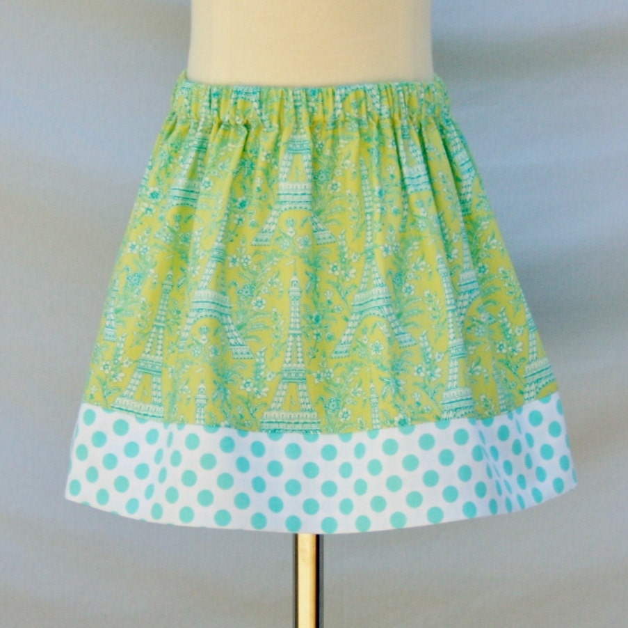 SKIRT SALE -  Eiffel Aqua Dot Skirt - Last One - Size 3/4 - Kissing Kumquats 2013