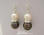 Black and white pearl earrings with argentium silver