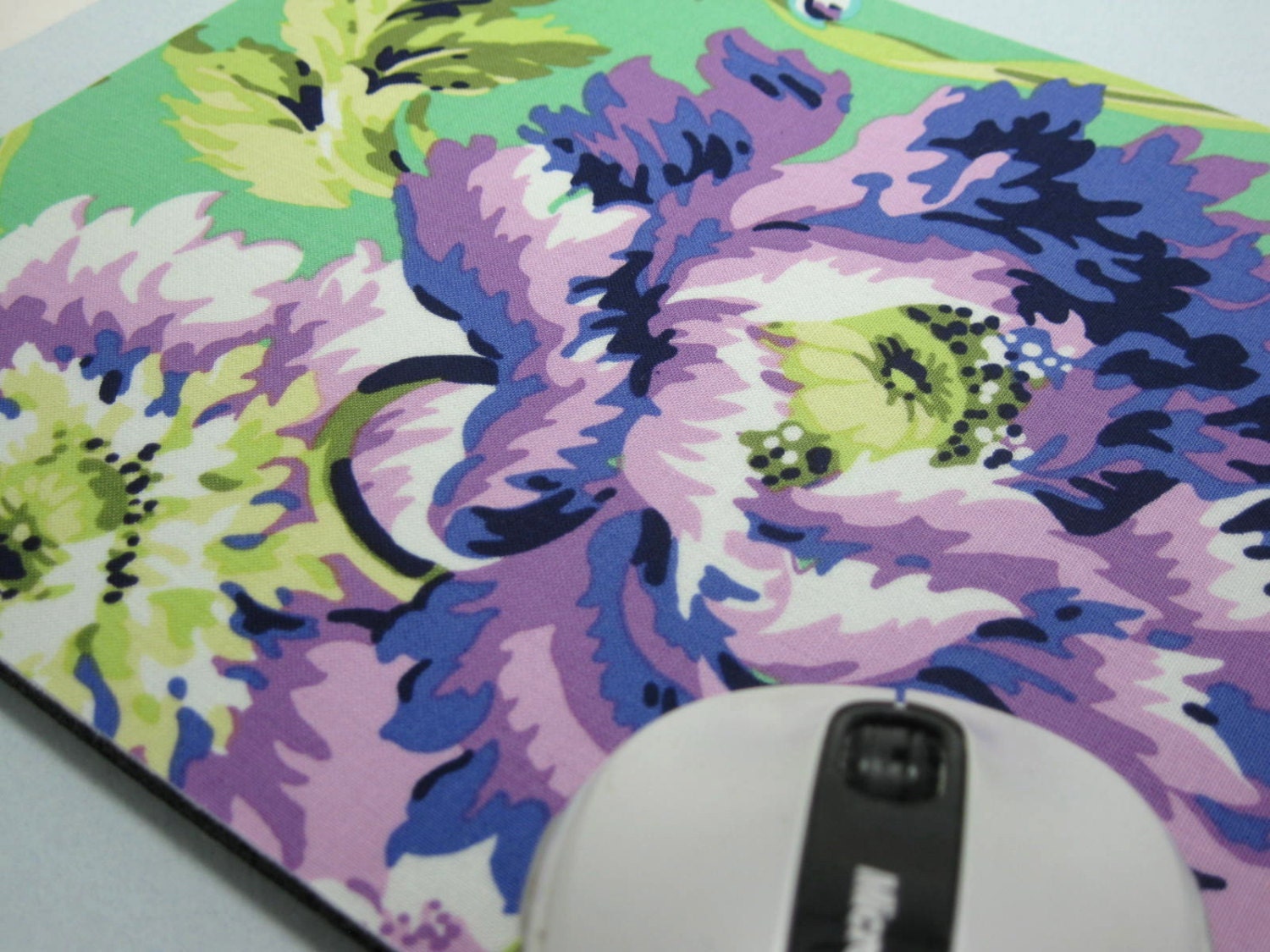 Mouse Pad, Computer Mouse Pad, Fabric Mousepad       Bliss Bouquet in Emerald