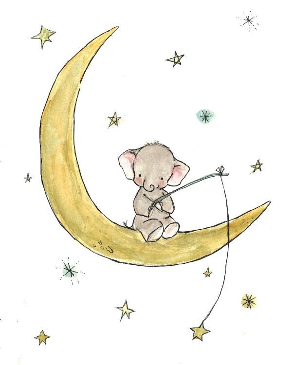 Children's Art --- Starfishing Elephant 8x10 -- Archival Print