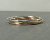 Sterling Silver and Gold-Filled Mix Stackable Rings - Super Slim - Set of 3 - Simple Modern Minimal Rings