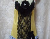 FLAPPER Great Gatsby 1920s Speakeasy Fringe Roaring 20s Jazz Age - Vintage Slip Make Over - Yellow Black & White
