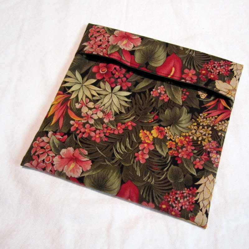 Lined LARGE FlipFlap Sack--Jungle Flowers Sandwich bag
