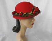 40's 50's Vintage Red Straw Hat with Cherries L.S. Ayres & Co Indianapolis