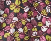 One Yard of Botanica Buds in Green and Purple on Charcoal Grey Cotton Quilting Fabric