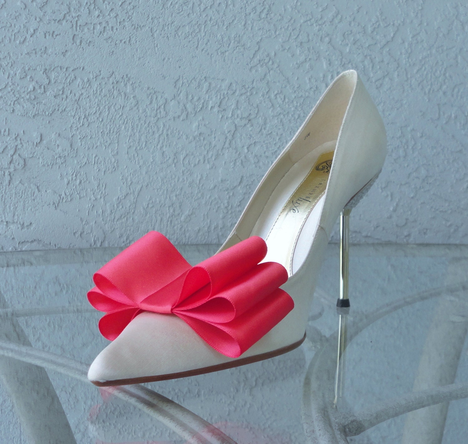 Coral Satin Ribbon Bow Shoe Clips Set Of Two, More Colors Available