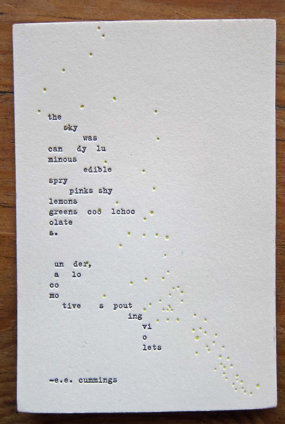 Letterpress poem by e.e. cummings