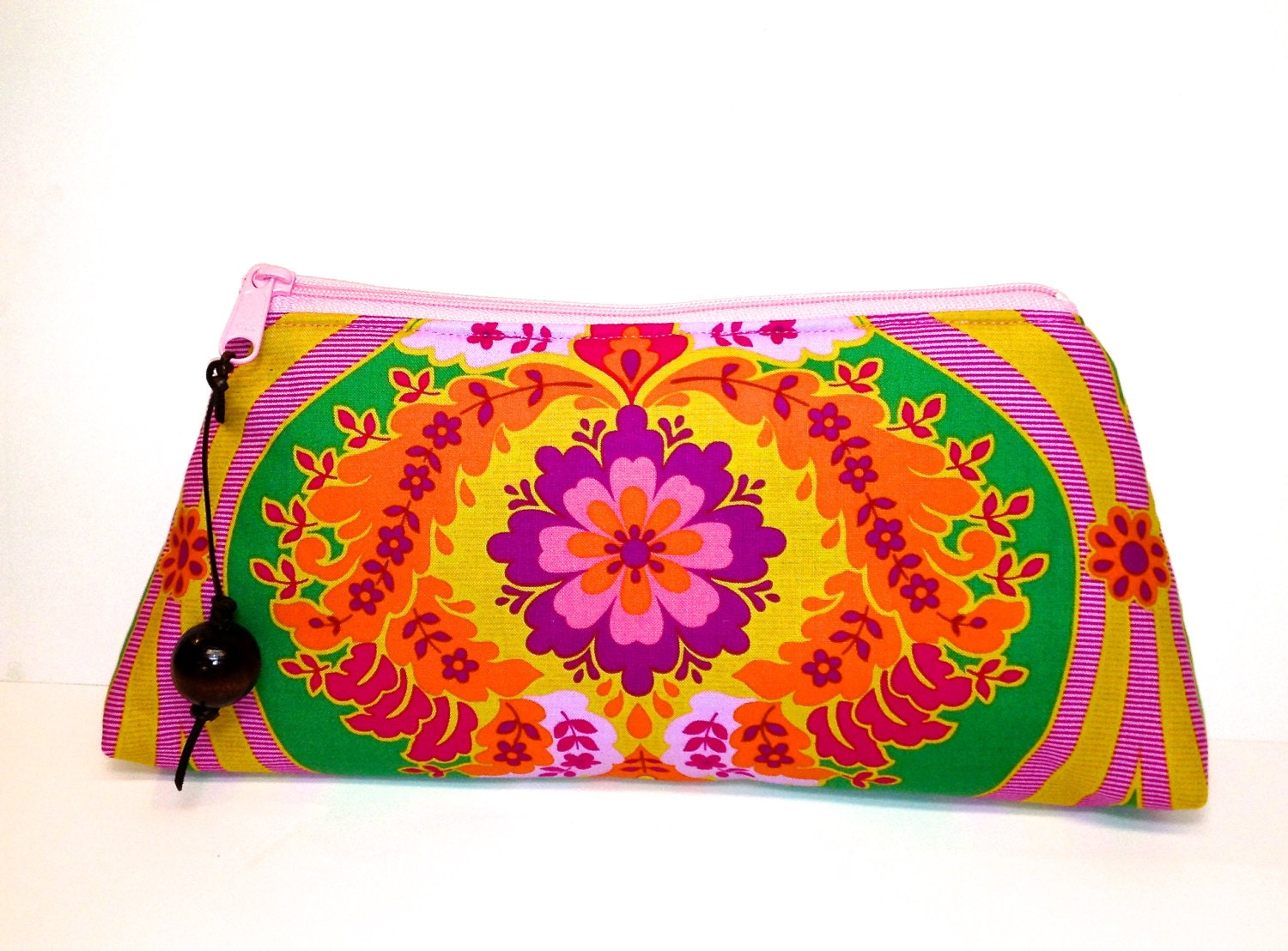 Makeup Bag Large in Orange, Pink, Green and Yellow