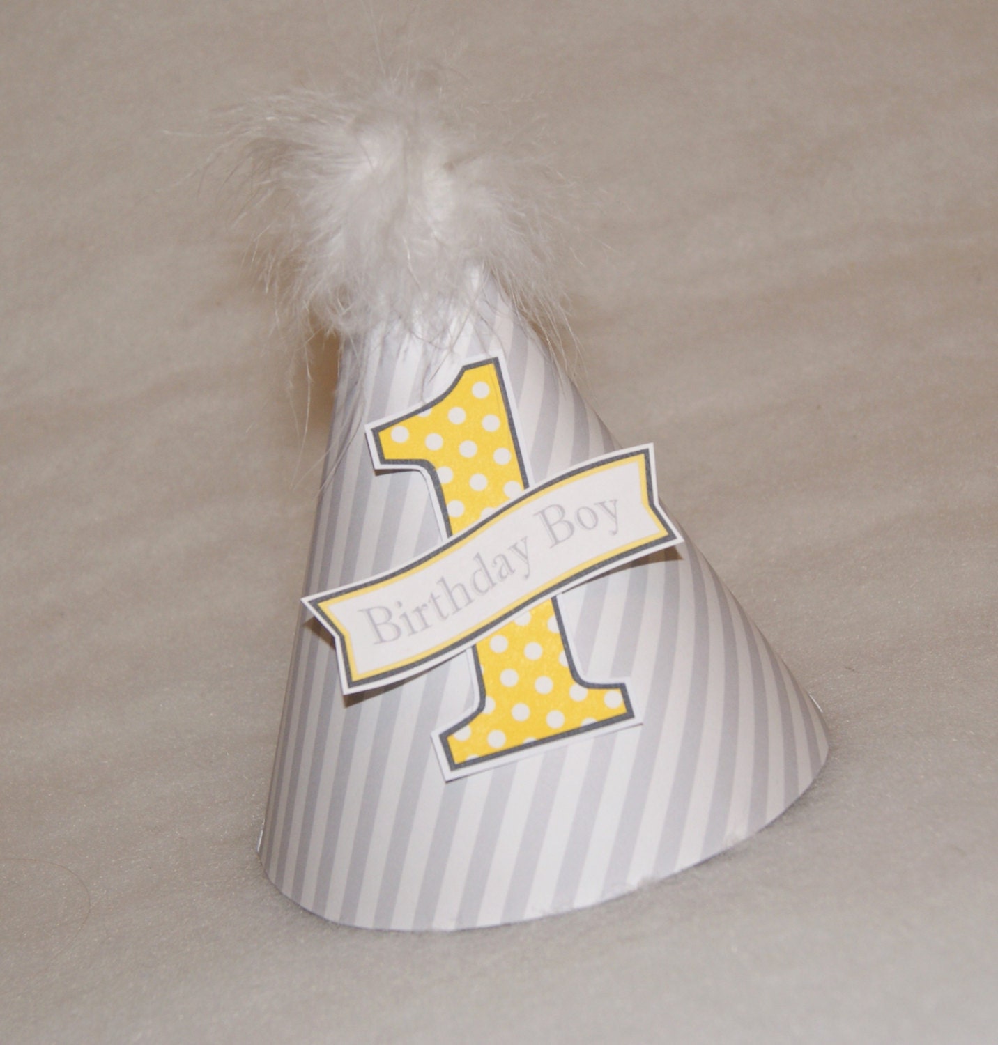 Grey Stripe and Yellow Dots Boys Party Hat