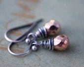 Copper Pyrite Dangle Earrings Sterling Silver Metallic PoleStar Drop
