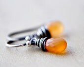 Mexican Fire Opal Drops Earrings  Orange Peach Flame Fire Sterling Silver PoleStar