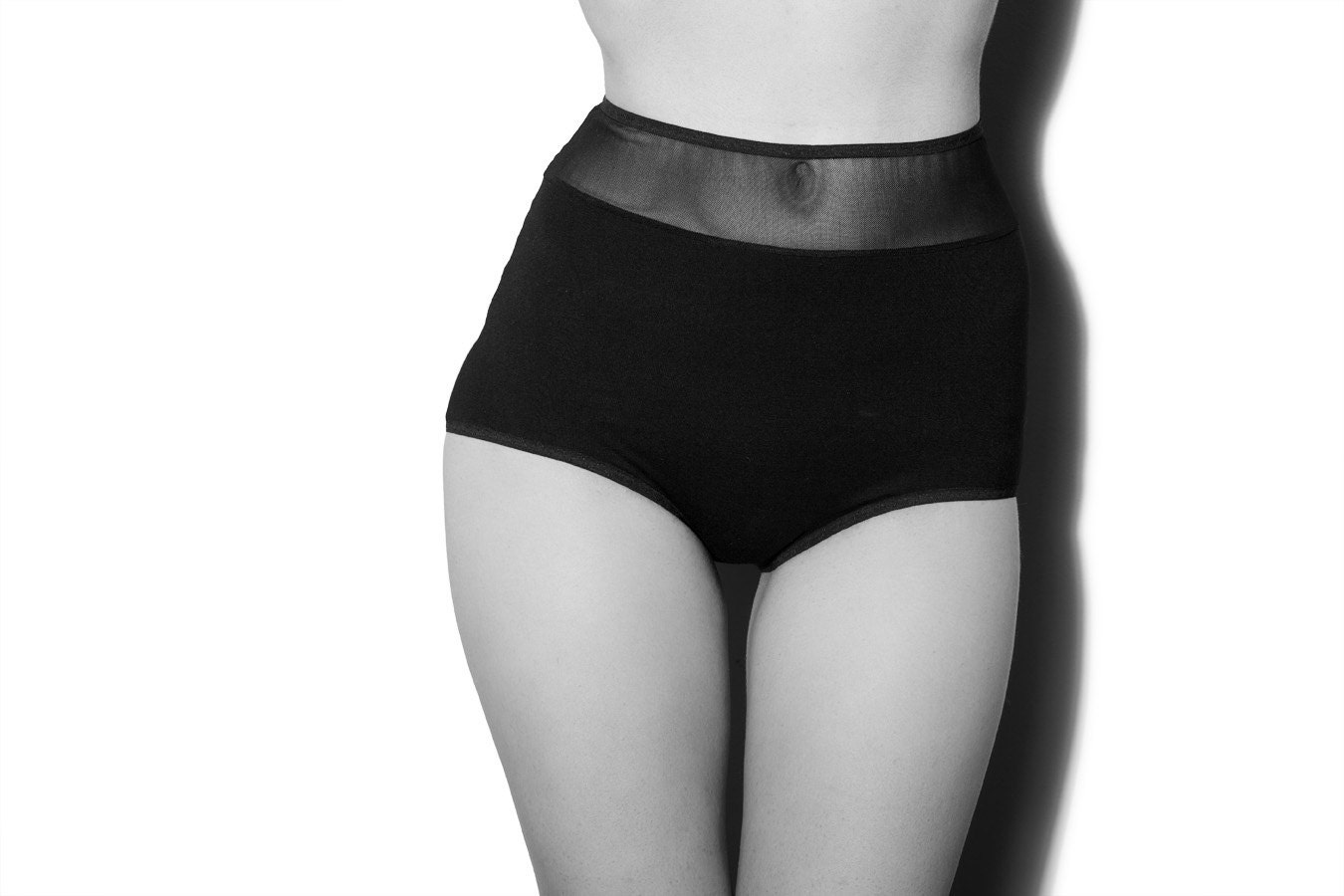 Black Bamboo and Mesh 'Scylla' High Waisted Knickers