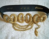 Vintage 1970s Golden Panther Black Leather Belt