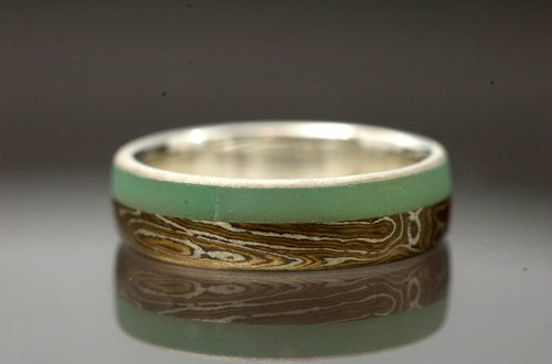 Mokumé Gane an Chrysoprase Inlay Ring