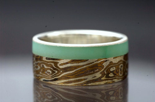 Mokumé Gane and Chrysoprase Inlay Ring