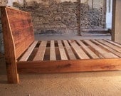 Modern Style Bed Frame With Slanted Headboard From Reclaimed Wood