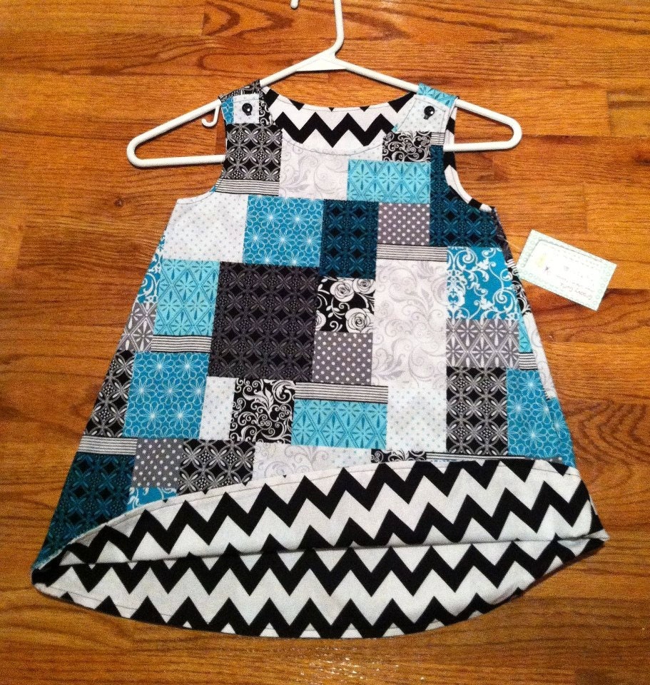 Reversible A Line  Dress Totally Turquoise by Groovy Gurlz Sizes 2t, 3t, 4t, 5y, 6y