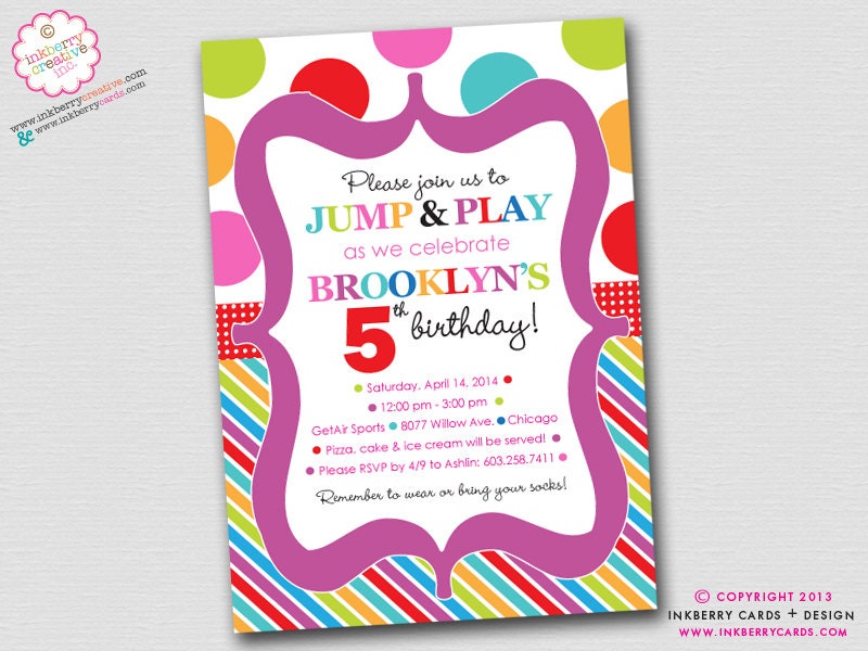 Jump, Play and Bounce Party - Polka Dots & Stripes - Birthday Party Invitation (Digital File OR Cardstock Printed Cards Also Available) Il_170x135