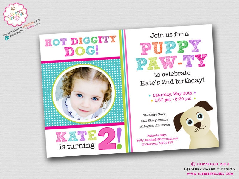  Themed Birthday Party on Puppy Paw Ty   Dog Theme Birthday Party Invitation  Digital File Or