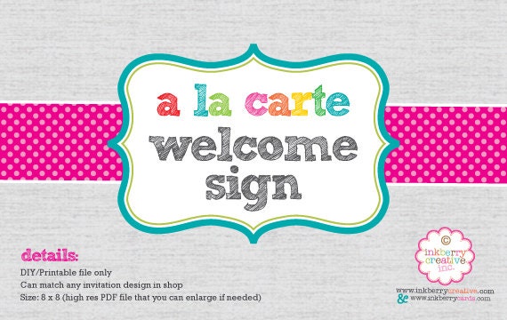 A La Carte PARTY WELCOME SIGN - diy Digital Printable File Il_570xn