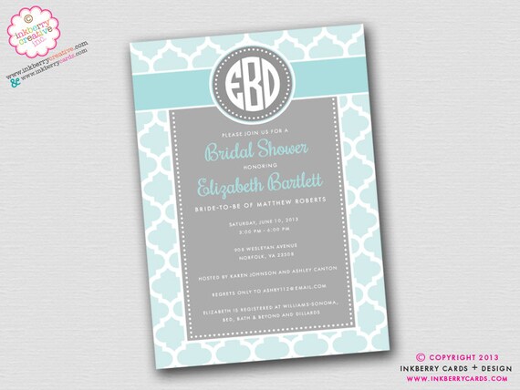 Modern Quatrefoil & Monogram Bridal Shower Invitation (Digital File OR Printed Cardstock Cards Also Available) Il_570xn