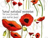 Collage Sheet of Handpainted Poppies Use in digital work with png files or as printables with  jpeg files