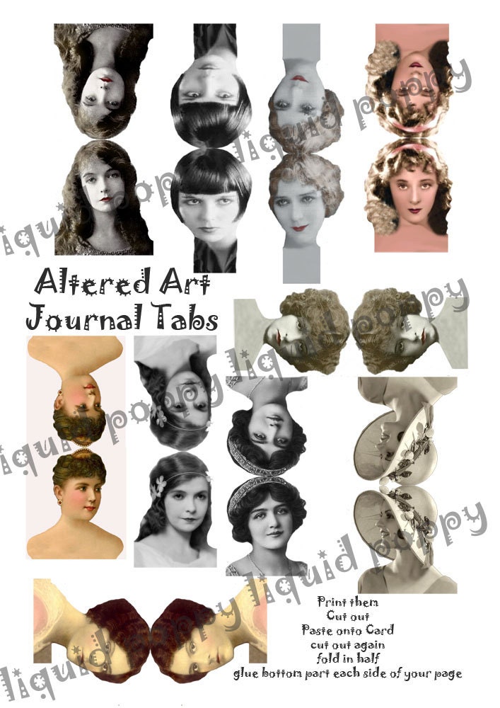 Digital Collage Sheet Journal  or Folder Divider Tabs of Vintage Women Print as many as you like