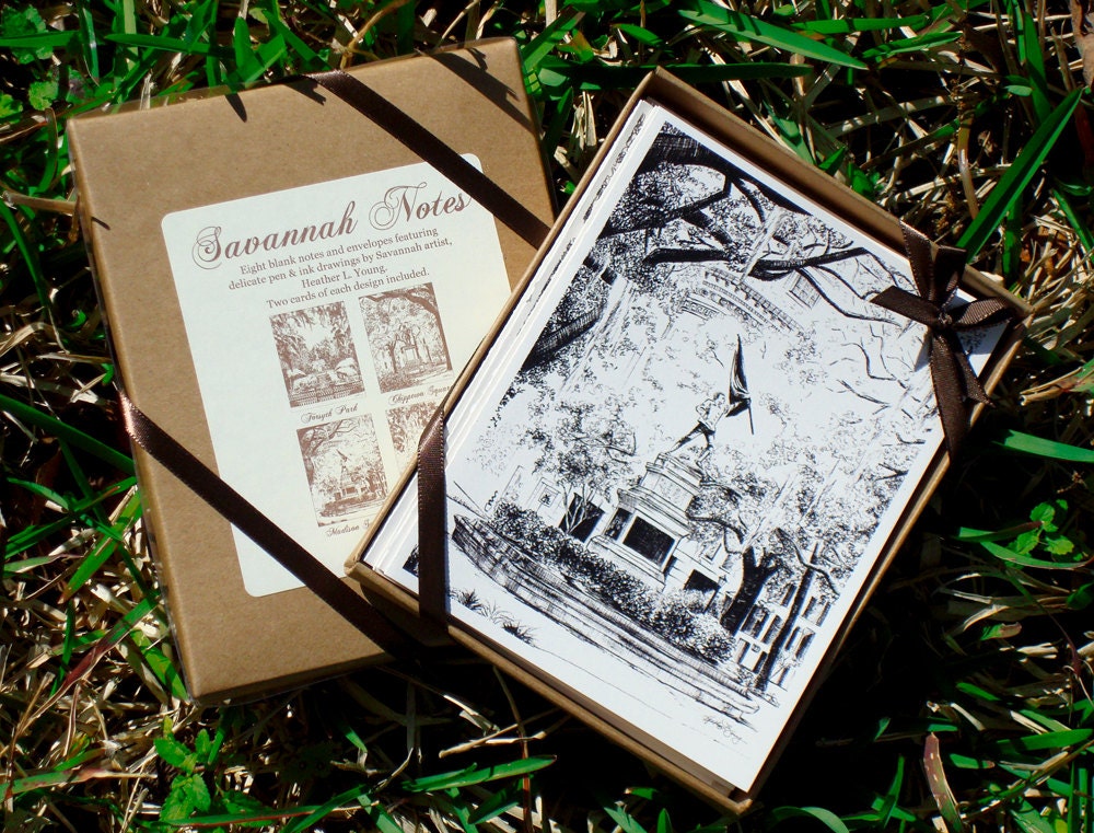 Savannah Square Notes Boxed Stationery Set - Historic Savannah Georgia Cards - Set of 8