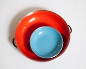 Vintage Enamel Pan Set in Red and Blue Set of 2 Made in Yugoslavia 