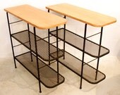 Mid Century Pair of Iron & Wood Book Shelves