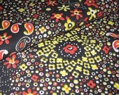 1960/1970s Vintage Floral and Paisley COTTON Fabric - Red and Yellow on Black - Yardage