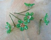 Vintage glass Peridot green  cristal & red heart flowers set of 5 pieces