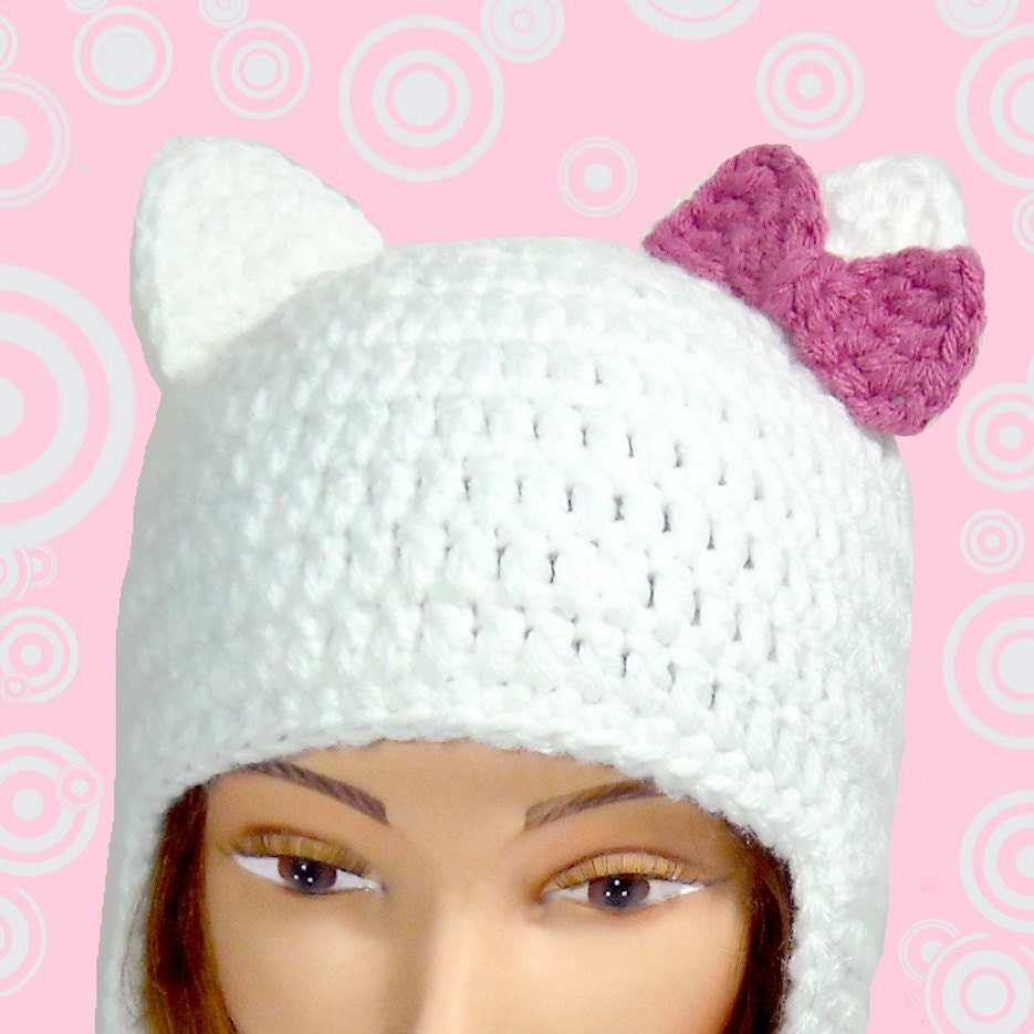 Hello Kitty Hat - Earflap Beanie with Detachable Bow