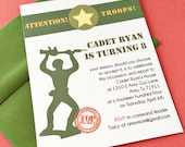 army guy party collection. soldier birthday invitation. printed and handmade