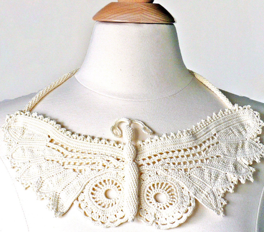 Crochet Necklace Statement Irish Crochet Lace Butterfly in Fine Thread