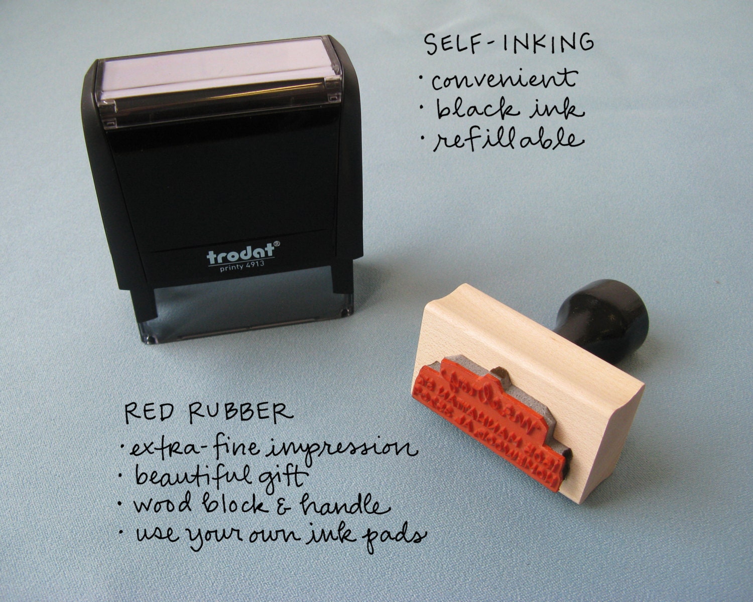 Amery Handwritten Address Stamp:  your choice of self-inking or red rubber
