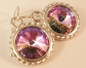 Swarovski Crystal Rivoli Earrings in Vitrail Light, Sterling Silver Ear Wires, Braided Bezel, 12mm