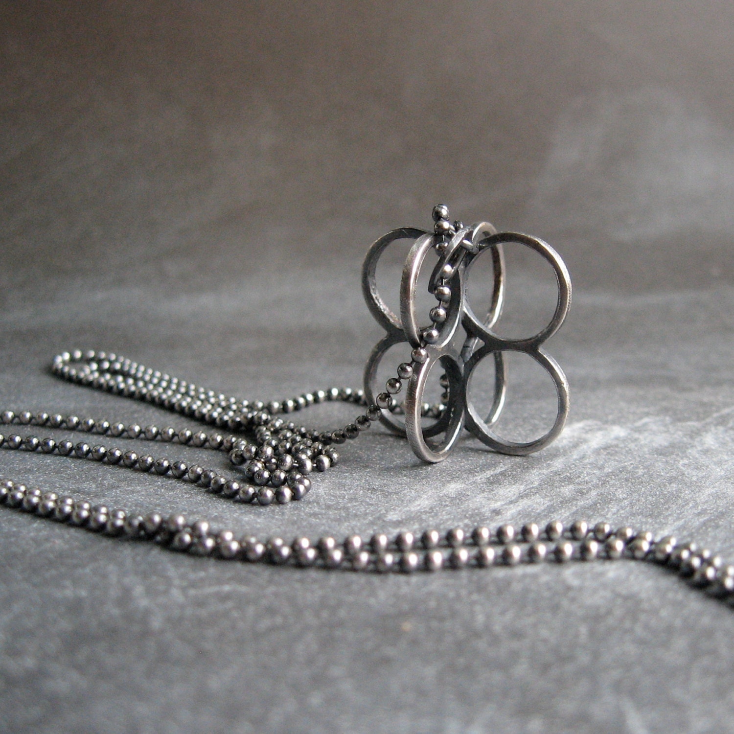 PENDANT oxidized sterling silver circle cluster cube bead chain
