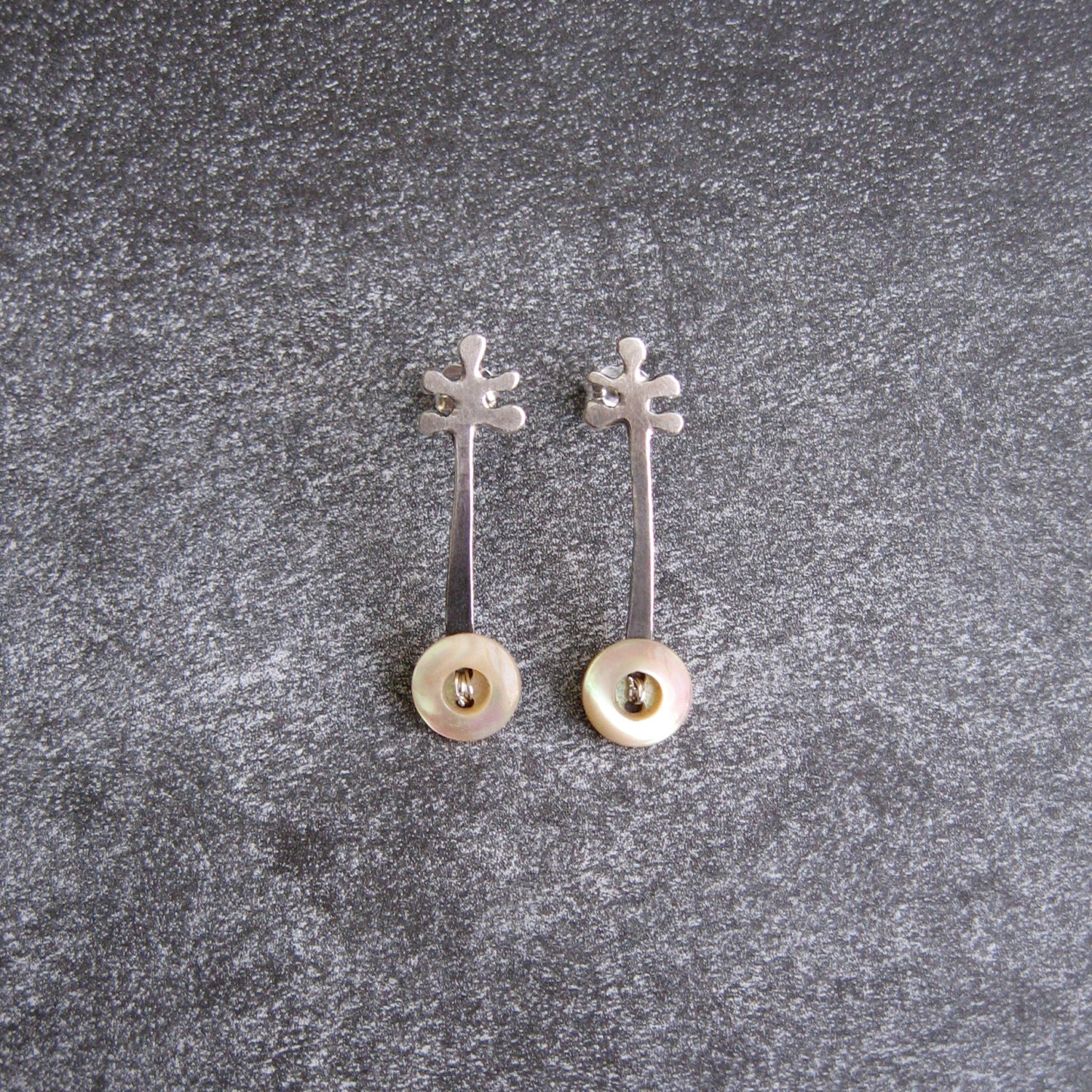 EARRINGS sterling mod ferns with mother of pearl buttons