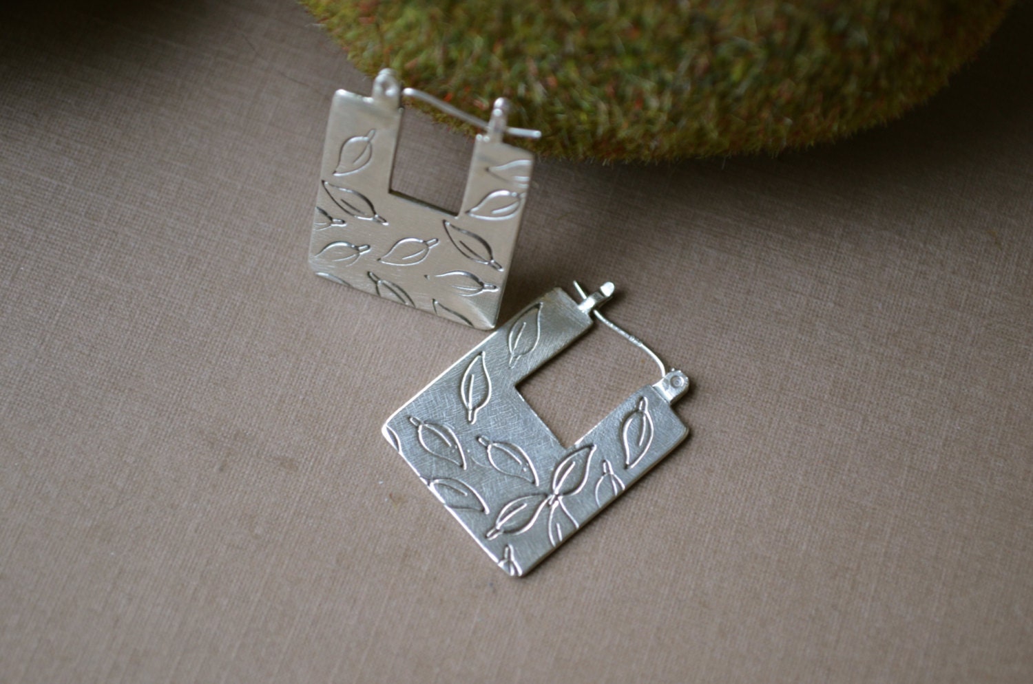 Hand Stamped Leaf Sterling Silver Dangle Earrings